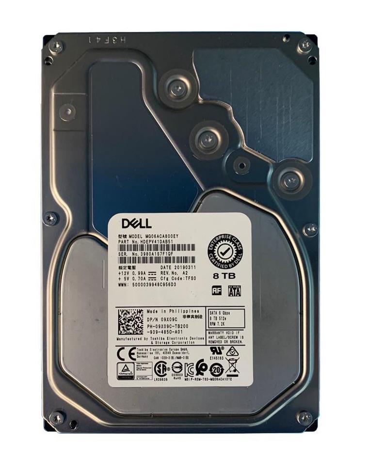09X09C Dell Enterprise 8TB 7200RPM SATA 6Gbps 256MB Cache (512e / SIE) 3.5-inch Internal Hard Drive