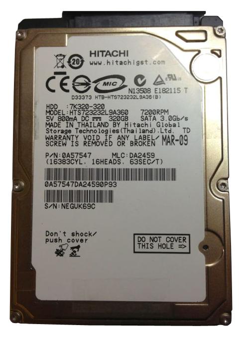 0A57547 Hitachi Travelstar 7K320 320GB 7200RPM SATA 3Gbps 16MB Cache 2.5-inch Internal Hard Drive