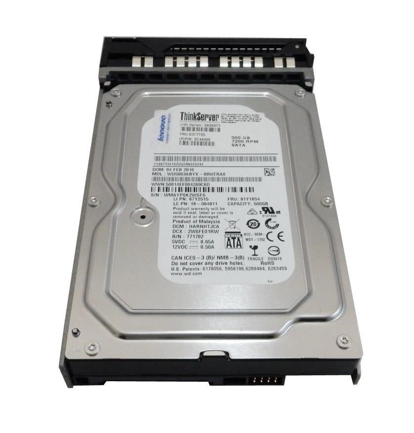 0A89473-B2 Lenovo 500GB 7200RPM SATA 6Gbps Hot Swap 3.5-inch Internal Hard Drive for ThinkServer