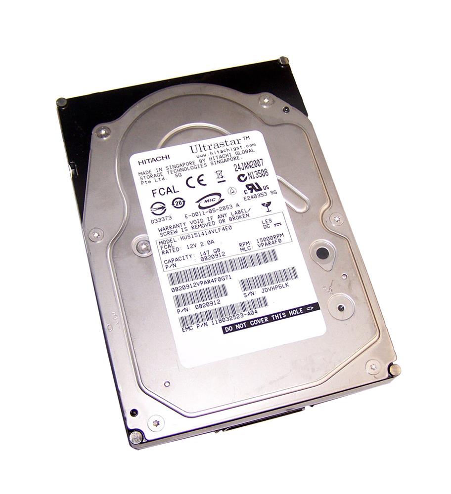 0B20912 Hitachi Ultrastar 15K147 147GB 15000RPM Fibre Channel 4Gbps 16MB Cache 3.5-inch Internal Hard Drive