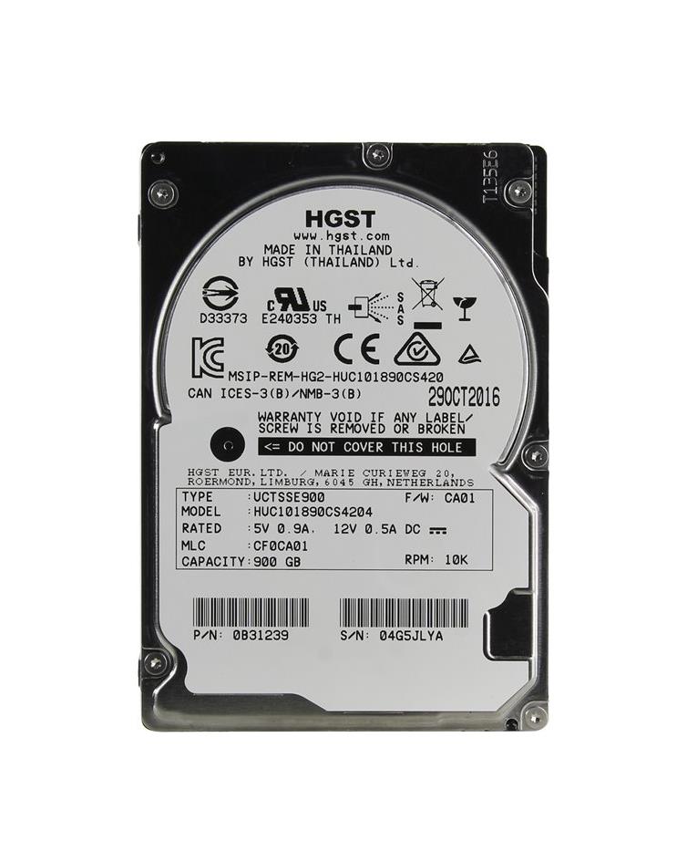 0B31239 HGST Hitachi Ultrastar C10K1800 900GB 10000RPM SAS 12Gbps 128MB Cache (SE / 4Kn) 2.5-inch Internal Hard Drive