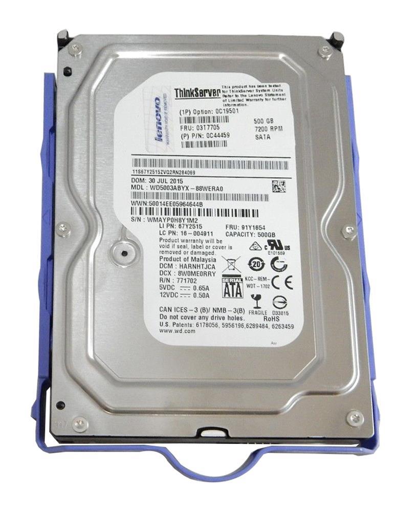 0C19501-US-06 Lenovo 500GB 7200RPM SATA 6Gbps Hot Swap 64MB Cache 3.5-inch Internal Hard Drive for ThinkServer