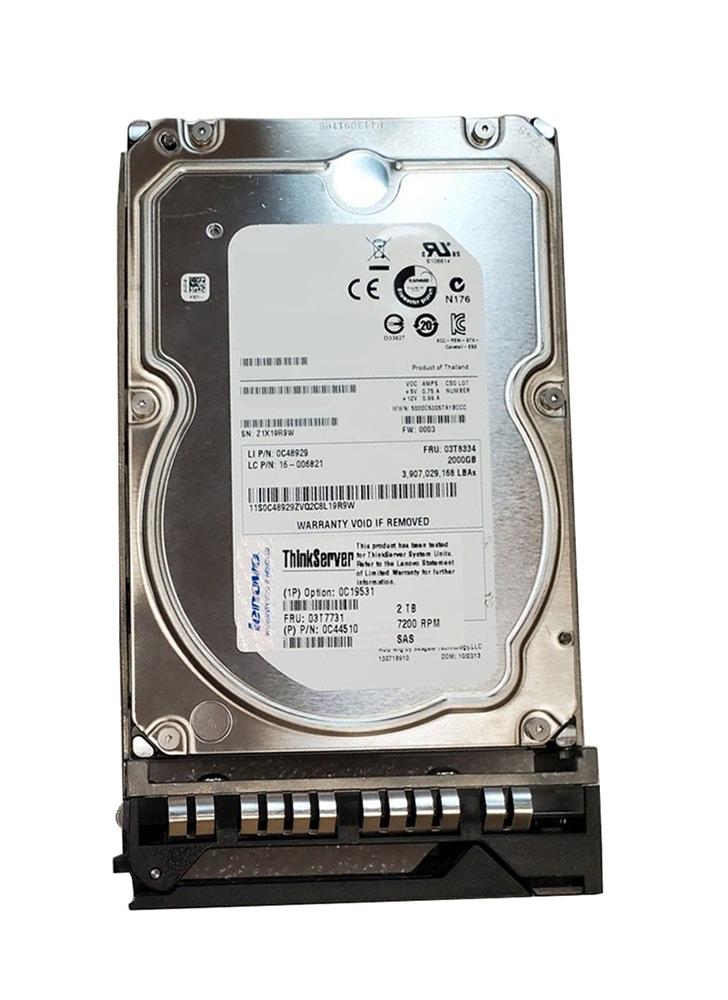 0C19531 Lenovo 2TB 7200RPM SAS 6Gbps Hot Swap 64MB Cache 3.5-inch Internal Hard Drive for ThinkServer RD340 RD440 RD540 and TD340