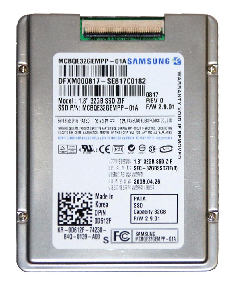 0D612F Dell 32GB SLC ATA-66 (PATA ZIF) 1.8-inch Internal Solid State Drive (SSD)