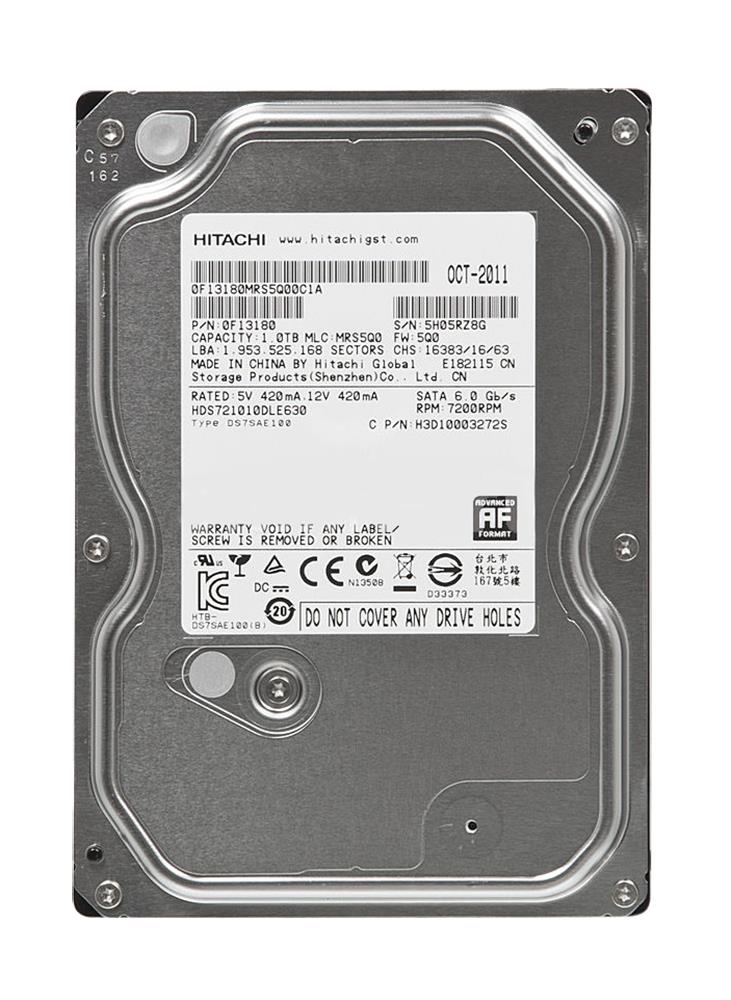 0F13180 Hitachi Deskstar 7K1000.D 1TB 7200RPM SATA 6Gbps 32MB Cache (512e) 3.5-inch Internal Hard Drive