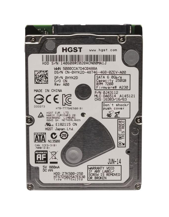 0HYK2D Dell 250GB 7200RPM SATA 6Gbps 32MB Cache 2.5-inch Internal Hard Drive