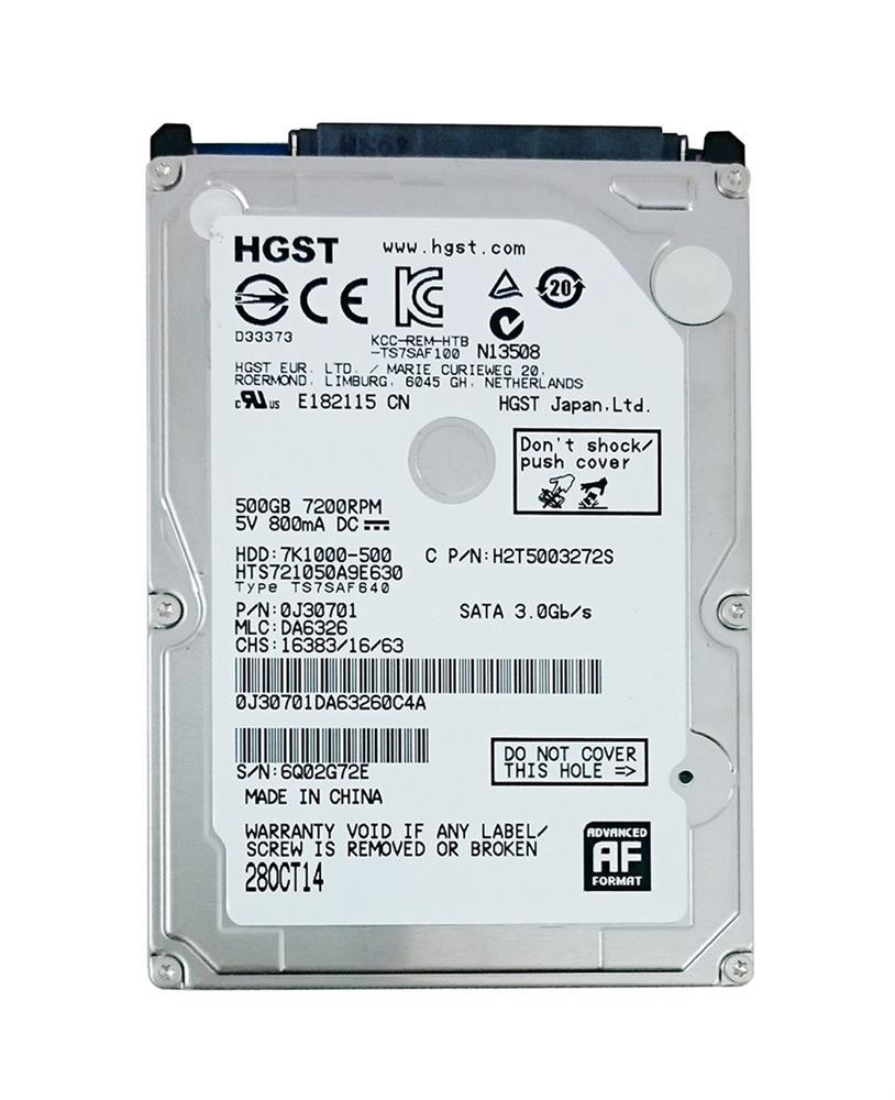 0J30701 HGST Hitachi Travelstar 7K1000 500GB 7200RPM SATA 6Gbps 32MB Cache (512e) 2.5-inch Internal Hard Drive