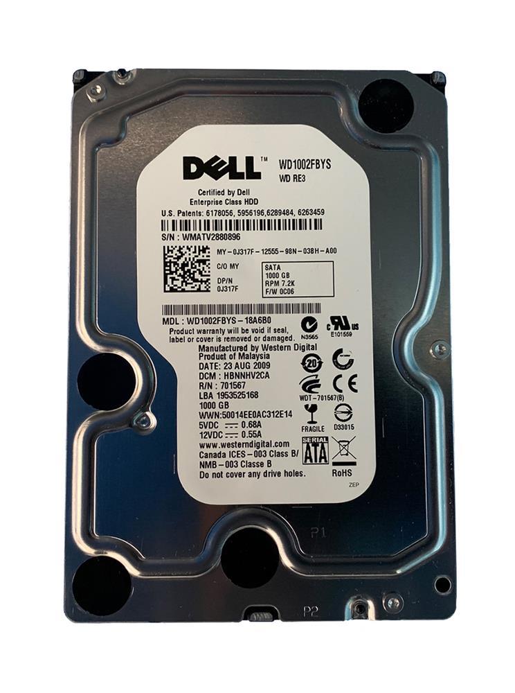 0J317F Dell 1TB 7200RPM SATA 3Gbps 3.5-inch Internal Hard Drive
