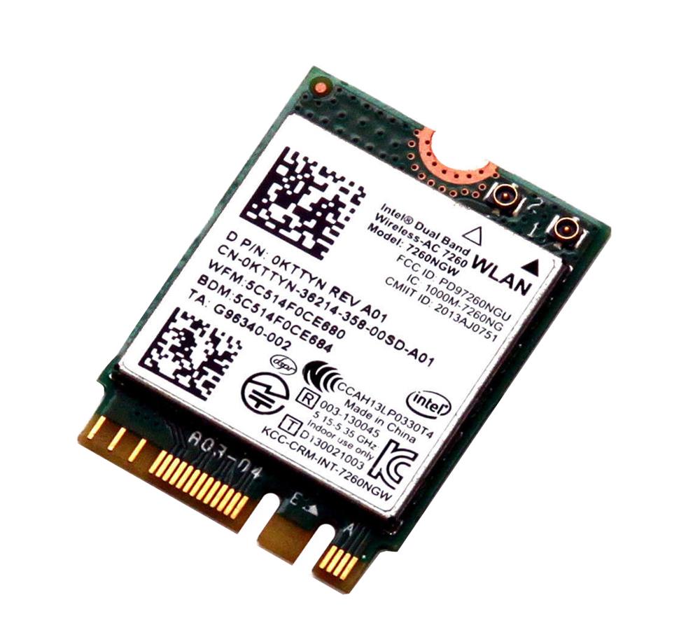 0KTTYN Dell 7260ac Wireless Card For Lat 3340 5404 7404 Prec M3800