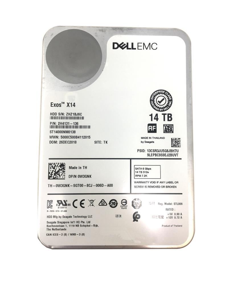 0W3GNK Dell 14TB 7200RPM SAS 12Gbps 256MB Cache (512e) 3.5-inch Internal Hard Drive