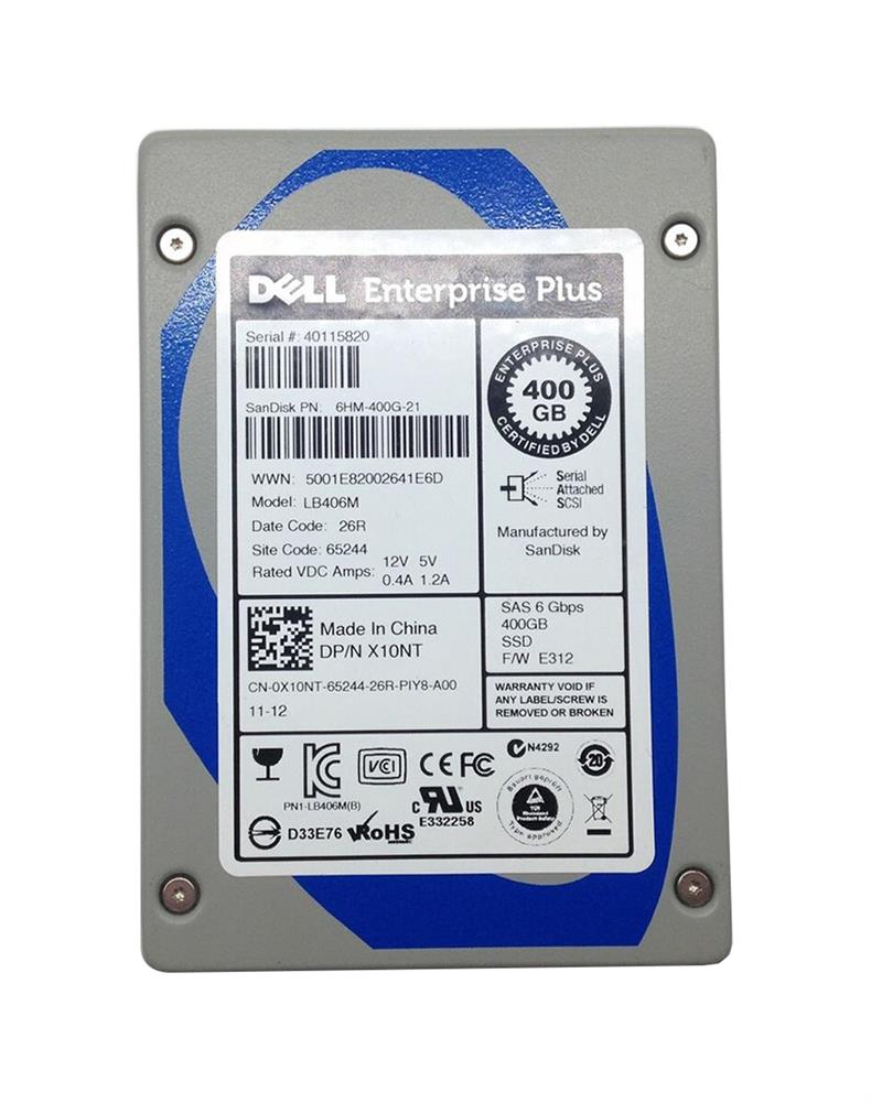 0X10NT Dell Enterprise Plus 400GB MLC SAS 6Gbps 2.5-inch Internal Solid State Drive (SSD)