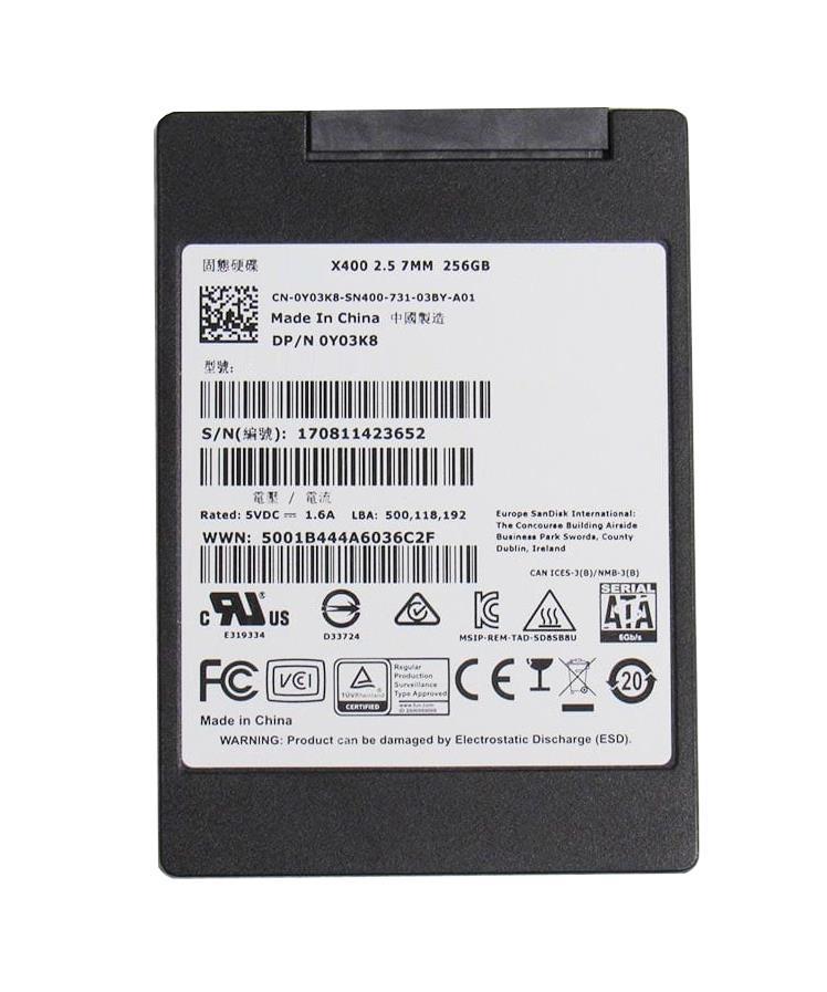 0Y03K8 Dell 256GB MLC SATA 6Gbps 2.5-inch Internal Solid State Drive (SSD)