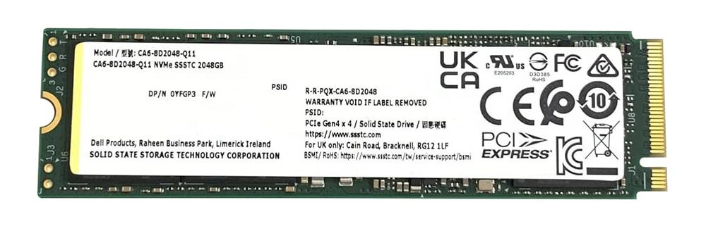 0YFGP3 Dell 2TB TLC PCI Express 4.0 x4 NVMe M.2 2280 Internal Solid State Drive (SSD)