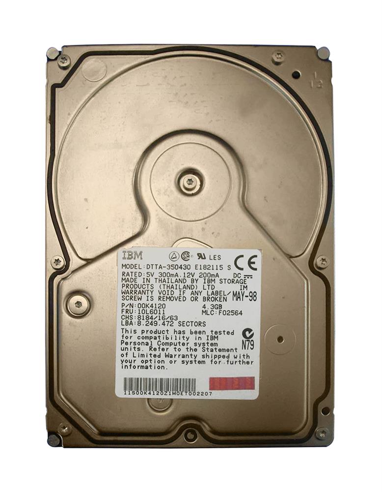 10L6011 IBM Deskstar 16GP 4.3GB 5400RPM ATA-33 512KB Cache 3.5-inch Internal Hard Drive