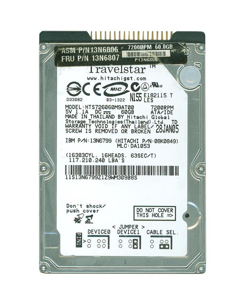 13N6806 IBM 60GB 7200RPM ATA-100 8MB Cache 2.5-inch Internal Hard Drive