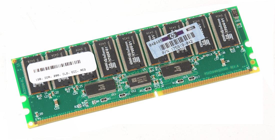 175919-042 HP 1GB PC1600 DDR-200MHz Registered ECC CL2 184-Pin DIMM 2.5V Memory Module for ProLiant DL580 / ML530 G2 Server
