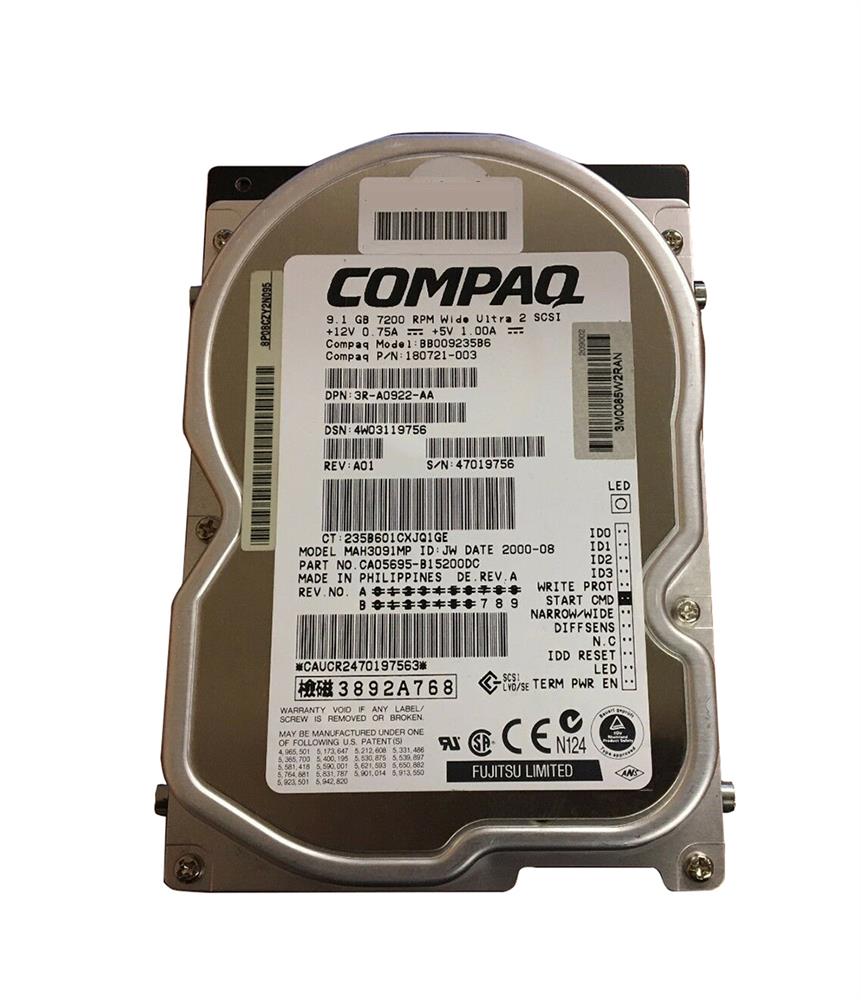 180721-003 Compaq 9.1GB 7200RPM SCSI Wide Ultra2 Non Hot Swap 68-Pin 3.5-Inch Internal Hard Drive for Compaq ProLiant Servers
