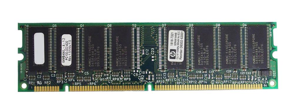1818-7321 HP 64MB PC100 100MHz non-ECC Unbuffered CL2 168-Pin DIMM Memory Module