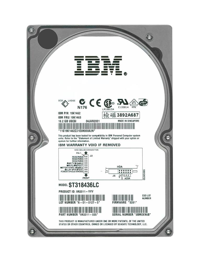 19K1463 IBM 18.2GB 7200RPM Ultra-160 SCSI 80-Pin 2MB Cache 3.5-inch Internal Hard Drive