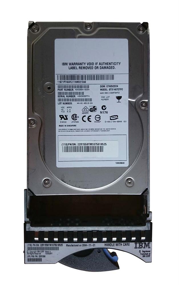 22R1558 IBM 146GB 10000RPM Fibre Channel 2Gbps Hot Swap 3.5-inch Internal Hard Drive with Tray