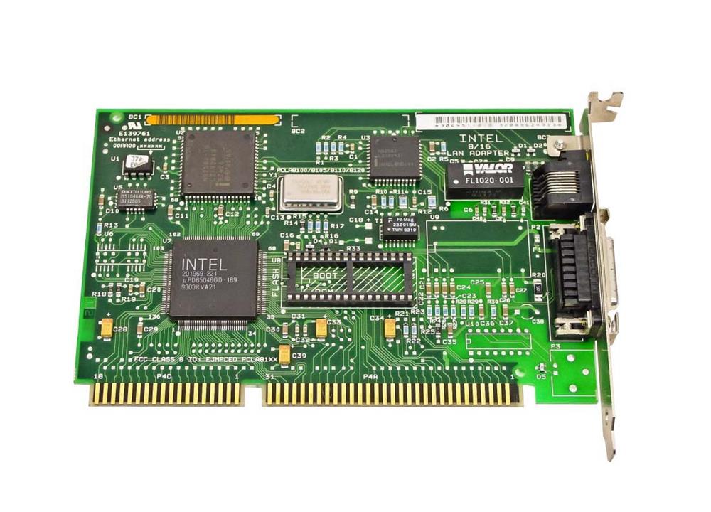 306451-008 Intel EtherExpress 8/16-bit ISA LAN Adapter RJ-45 and AUI Connectors