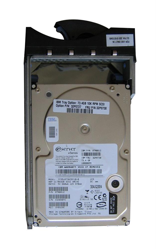 32P0727 IBM 73.4GB 10000RPM Ultra-320 SCSI 80-Pin Hot Swap 3.5-inch Internal Hard Drive