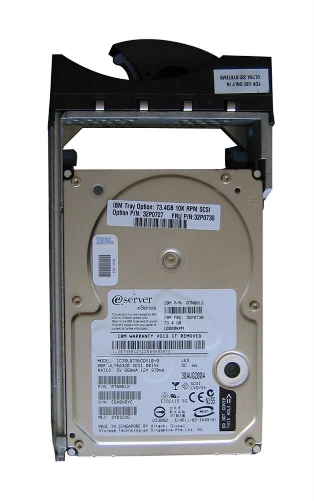 32P0730 IBM 73.4GB 10000RPM Ultra-320 SCSI 80-Pin Hot Swap 3.5-inch Internal Hard Drive
