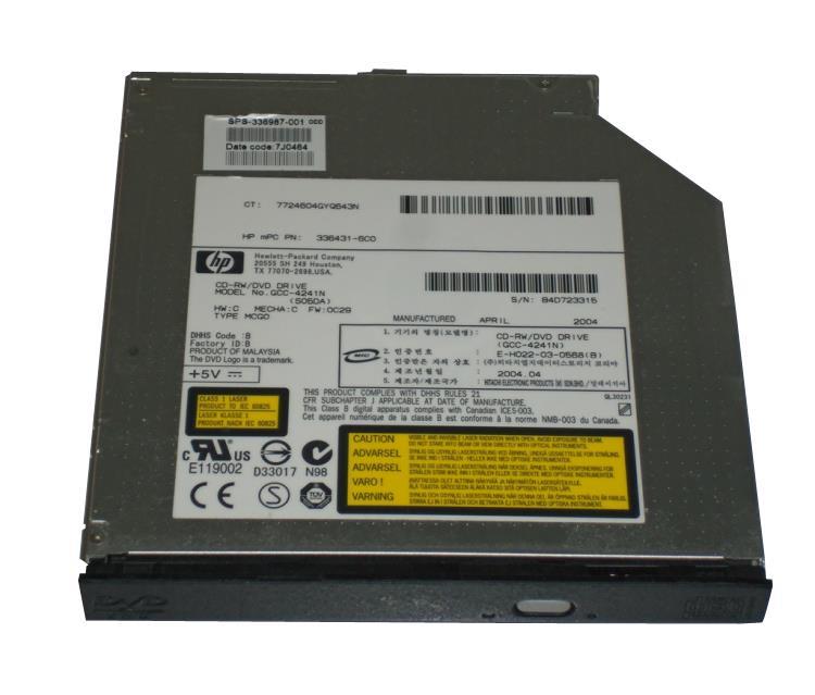 336987-001N HP 24x24x24x8x CD-RW/DVD-ROM IDE SlimLine Multibay Combo Optical Drive (Carbon) for HP DV1000 and NX9000 Series Business Notebook PCs