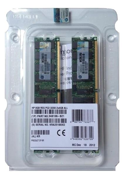 348106-B21 HP 8GB Kit (2 X 4GB) PC2-3200 DDR2-400MHz ECC Registered CL3 240-Pin DIMM Memory for ProLiant ML350-G4p / ML570-G3 / ML570-G4 Server