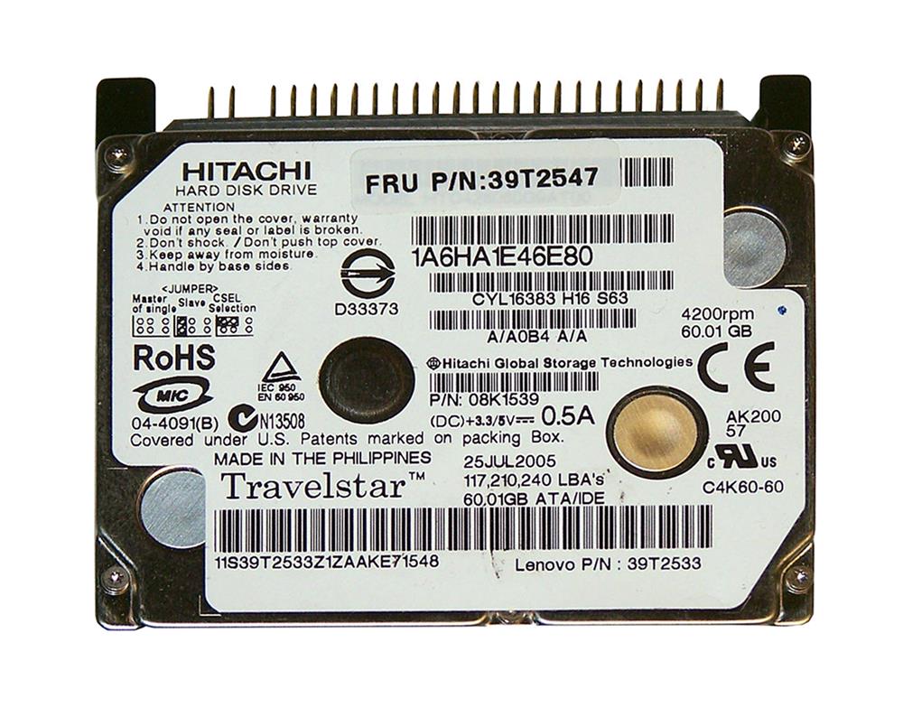 39T2547 IBM 60GB 4200RPM ATA-100 2MB Cache 1.8-inch Internal Hard Drive for ThinkPad X40