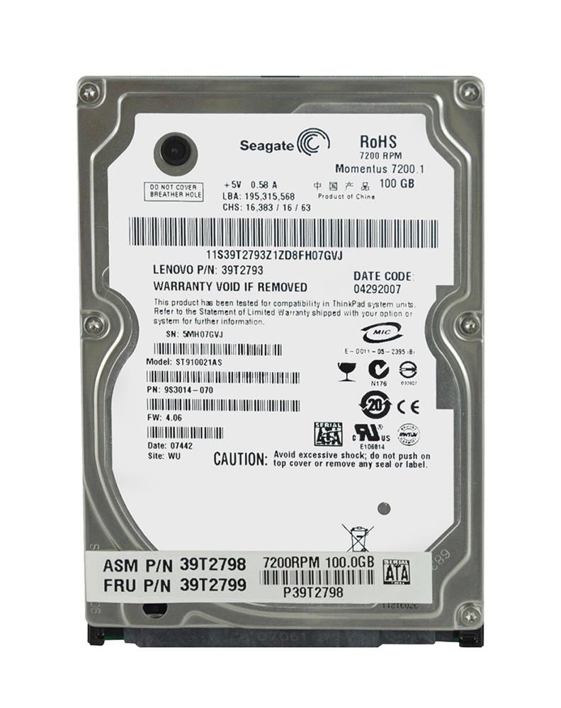 39T2798 IBM 100GB 7200RPM SATA 1.5Gbps 8MB Cache 2.5-inch Internal Hard Drive for ThinkPad T6X