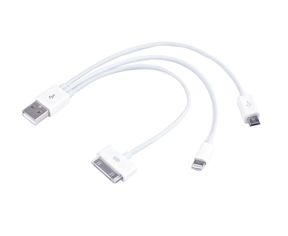 3D-CBL-3IN1-USB-20CM 3D 20cm 3-in-1 USB Charging Cable for Apple iPhone Samsung HTC LG Android 8/30 Pin Micro