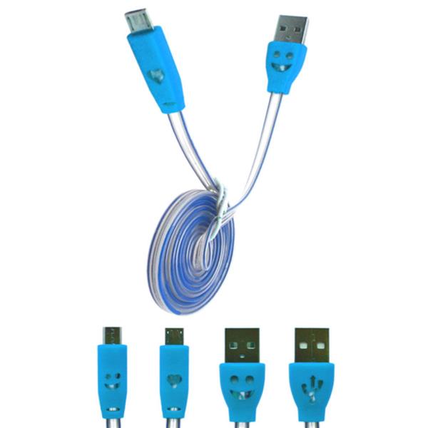 3D-CBL-MICROUSB-LEDGLOW-3FTBLU 3D Micro USB 3ft LED Light Glow Visible High Quality Universal Charging Cable (Blue) for Samsung HTC LG Motorola Android