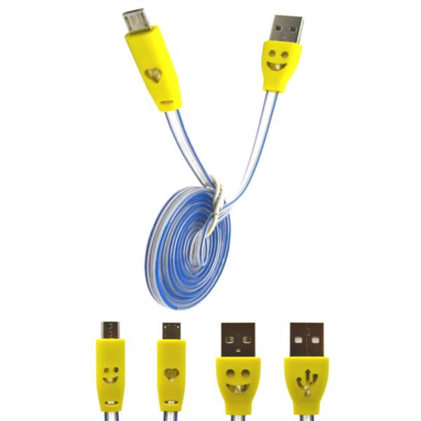 3D-CBL-MICROUSB-LEDGLOW-3FTYEL 3D Micro USB 3ft LED Light Glow Visible High Quality Universal Charging Cable (Yellow) for Samsung HTC LG Motorola Android
