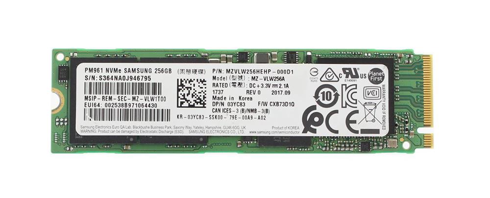 3YC83-03YC83 Samsung 256GB TLC PCI Express 3.0 x4 NVMe M.2 2280 Internal Solid State Drive (SSD)
