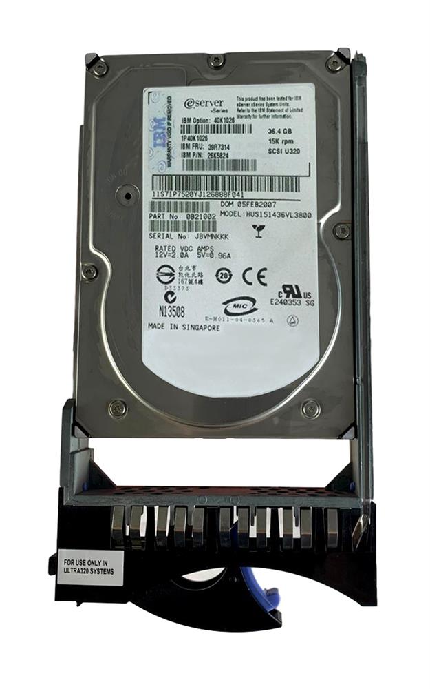 40K1026 IBM 36.4GB 15000RPM Ultra-320 SCSI 80-Pin Hot Swap 3.5-inch Internal Hard Drive with Tray