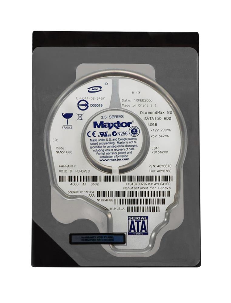 40Y8760 IBM 40GB 7200RPM SATA 1.5Gbps 2MB Cache 3.5-inch Internal Hard Drive