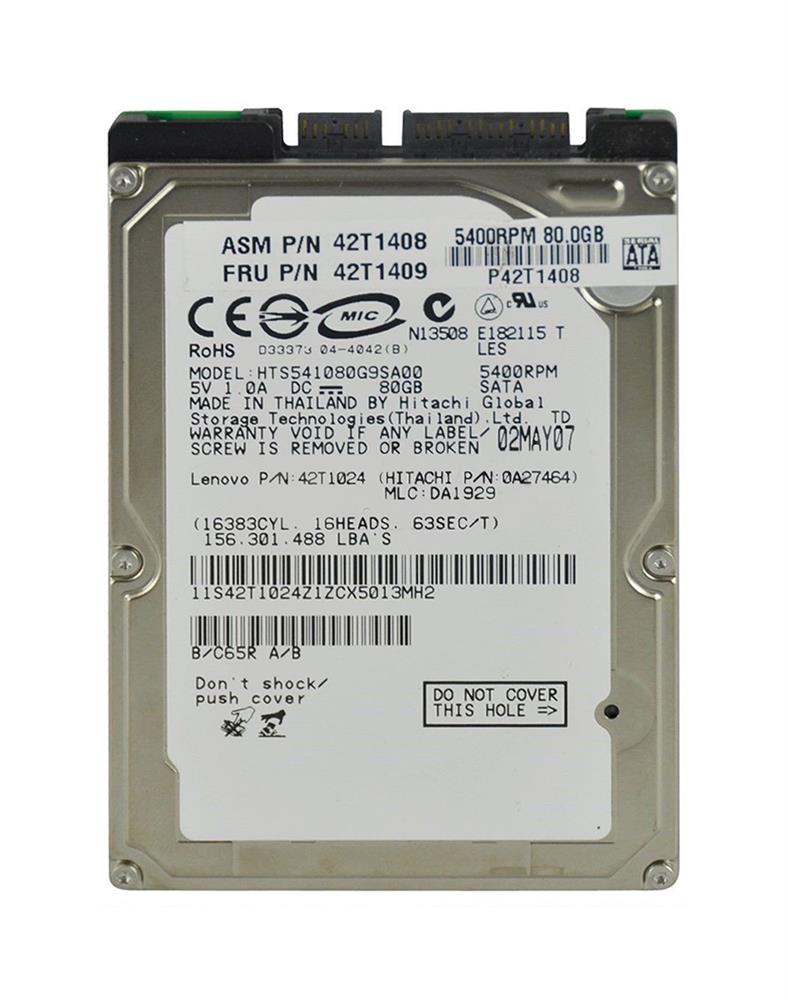 42T1409 Lenovo 80GB 5400RPM SATA 1.5Gbps 8MB Cache 2.5-inch Internal Hard Drive
