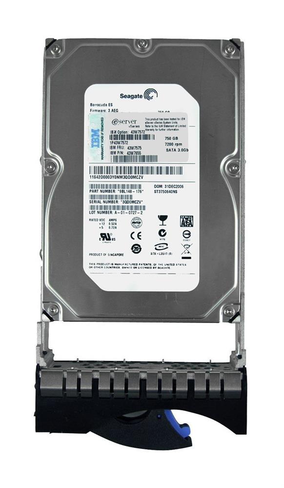 43W7572 IBM 750GB 7200RPM SATA 3Gbps Hot Swap 3.5-inch Internal Hard Drive