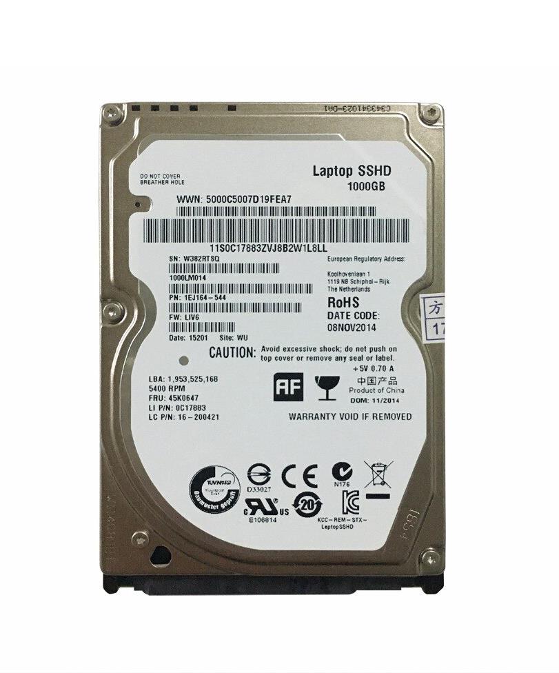 45K0647 Lenovo 1TB 5400RPM SATA 6Gbps 64MB Cache 8GB SSD 2.5-inch Internal Hybrid Hard Drive