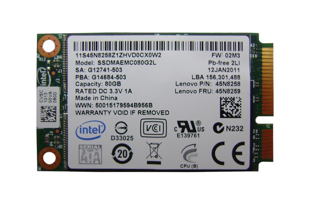 45N8259 Lenovo 80GB MLC SATA 3Gbps mSATA Internal Solid State Drive (SSD)