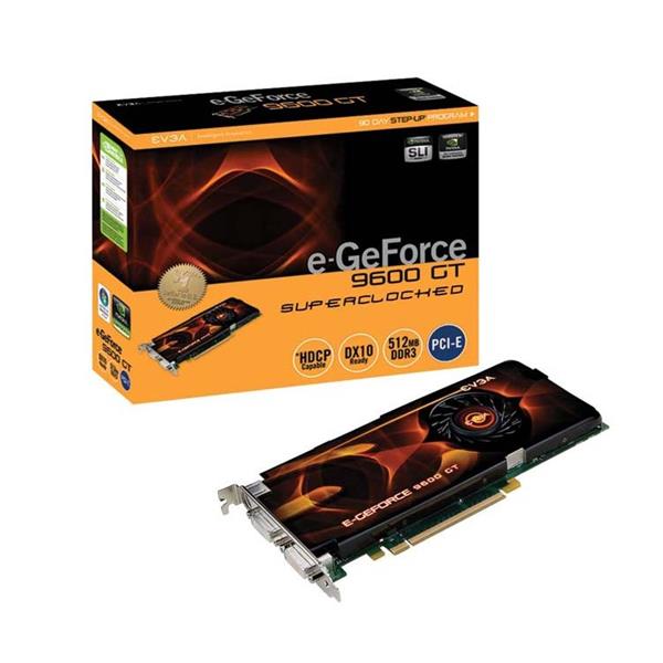 512-P3-N862-B2 EVGA e-GeForce 9600 GT Superclocked Superclocked 512MB 256-Bit GDDR3 PCI Express 2.0 x16 HDCP Ready SLI Supported Video Graphics Card