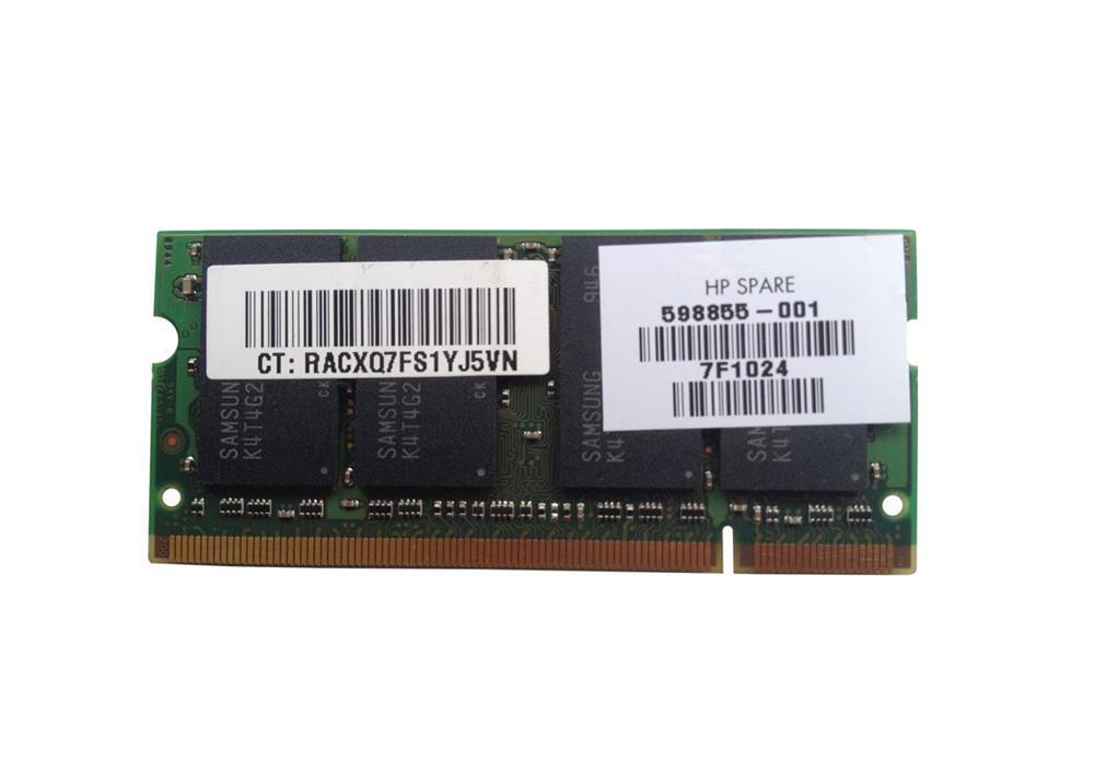 598855-001-SUB HP 4GB PC2-6400 DDR2-800MHz non-ECC Unbuffered CL6 200-Pin SoDimm Dual Rank Memory Module