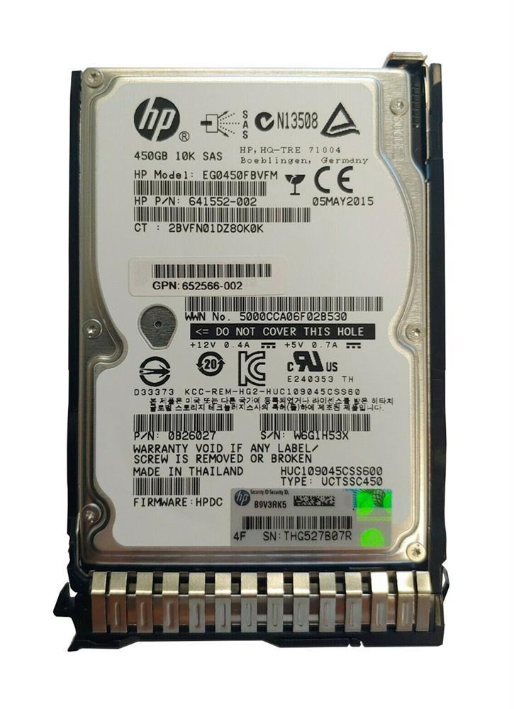 641552-002-SC HP 450GB 10000RPM SAS 6Gbps Dual Port Hot Swap 2.5-inch Internal Hard Drive with Smart Carrier