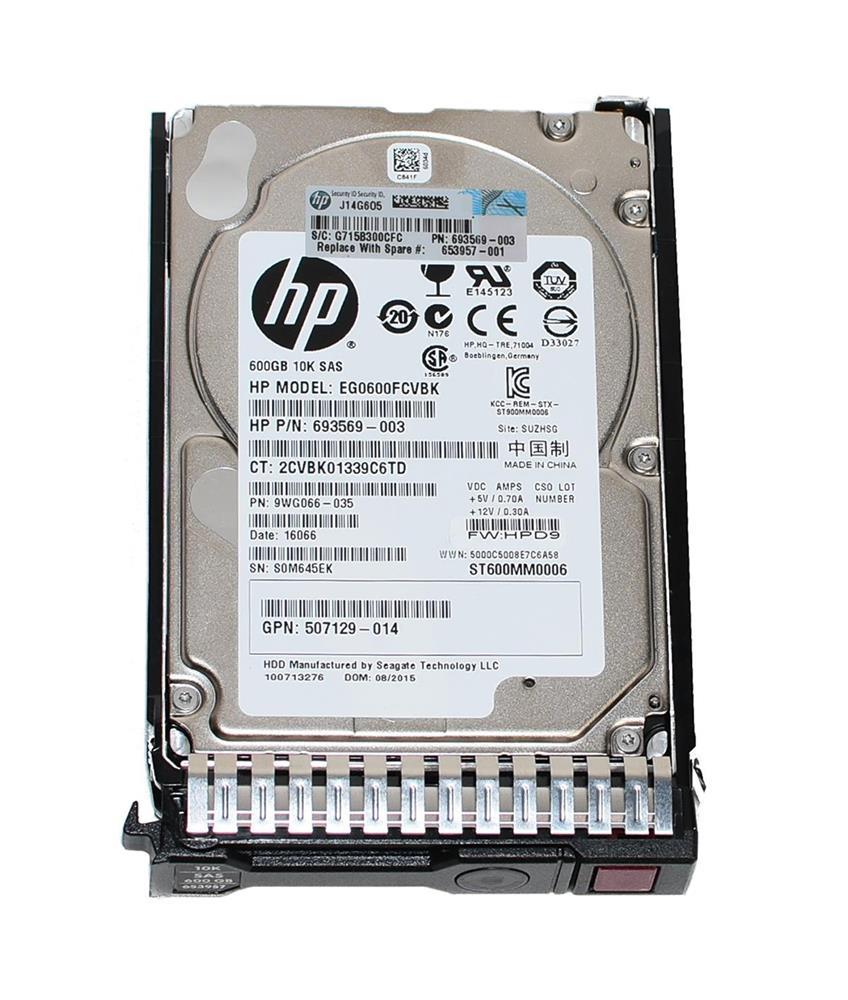 653957-001 HP 600GB 10000RPM SAS 6Gbps Dual Port Hot Swap 2.5-inch Internal Hard Drive