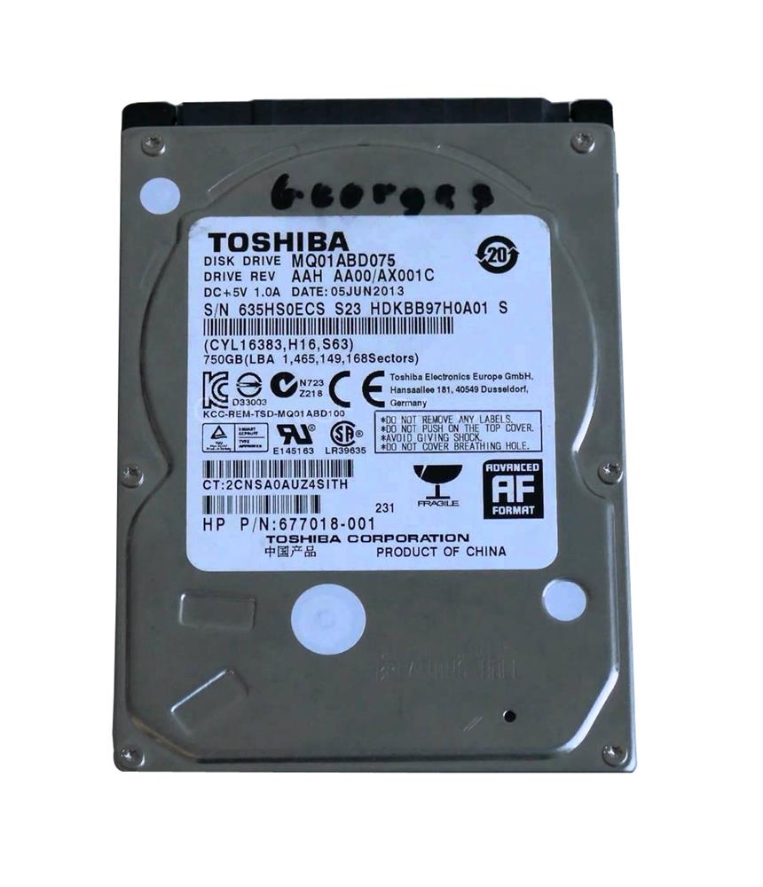 677018-001 HP 750GB 5400RPM SATA 3Gbps 8MB Cache 2.5-inch Internal Hard Drive
