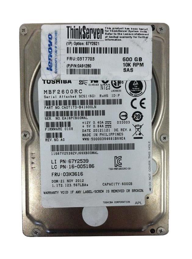 67Y2621 Lenovo 600GB 10000RPM SAS 6Gbps Hot Swap 64MB Cache 2.5-inch Internal Hard Drive for ThinkServer