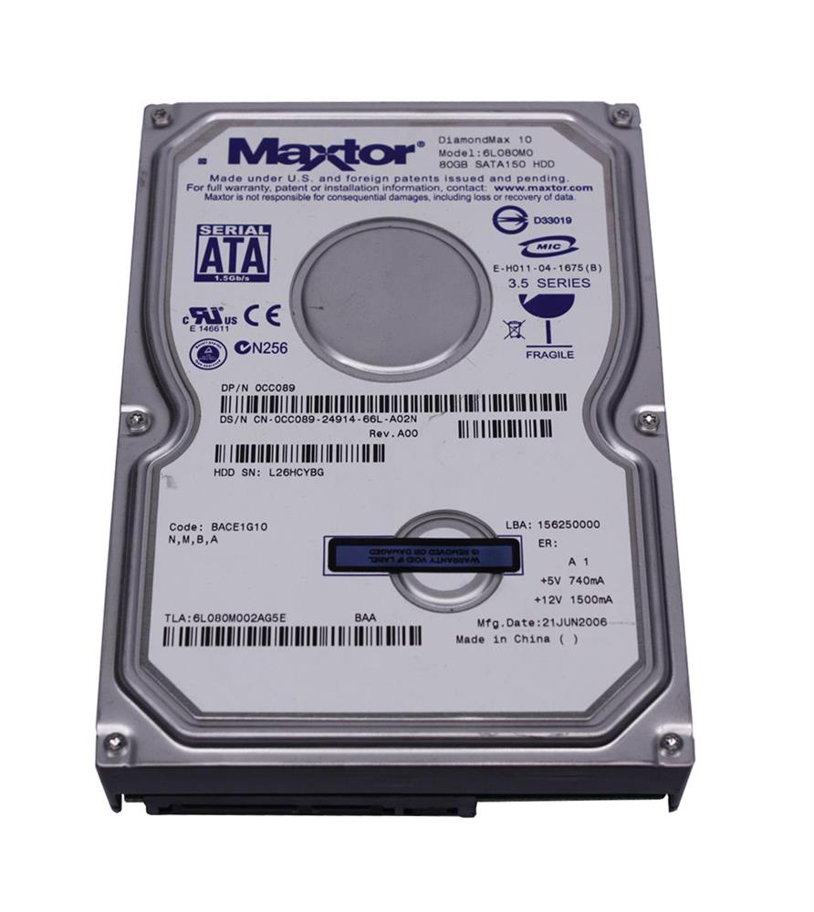 6L080M0 Maxtor DiamondMax 10 80GB 7200RPM SATA 1.5Gbps 8MB Cache 3.5-inch Internal Hard Drive