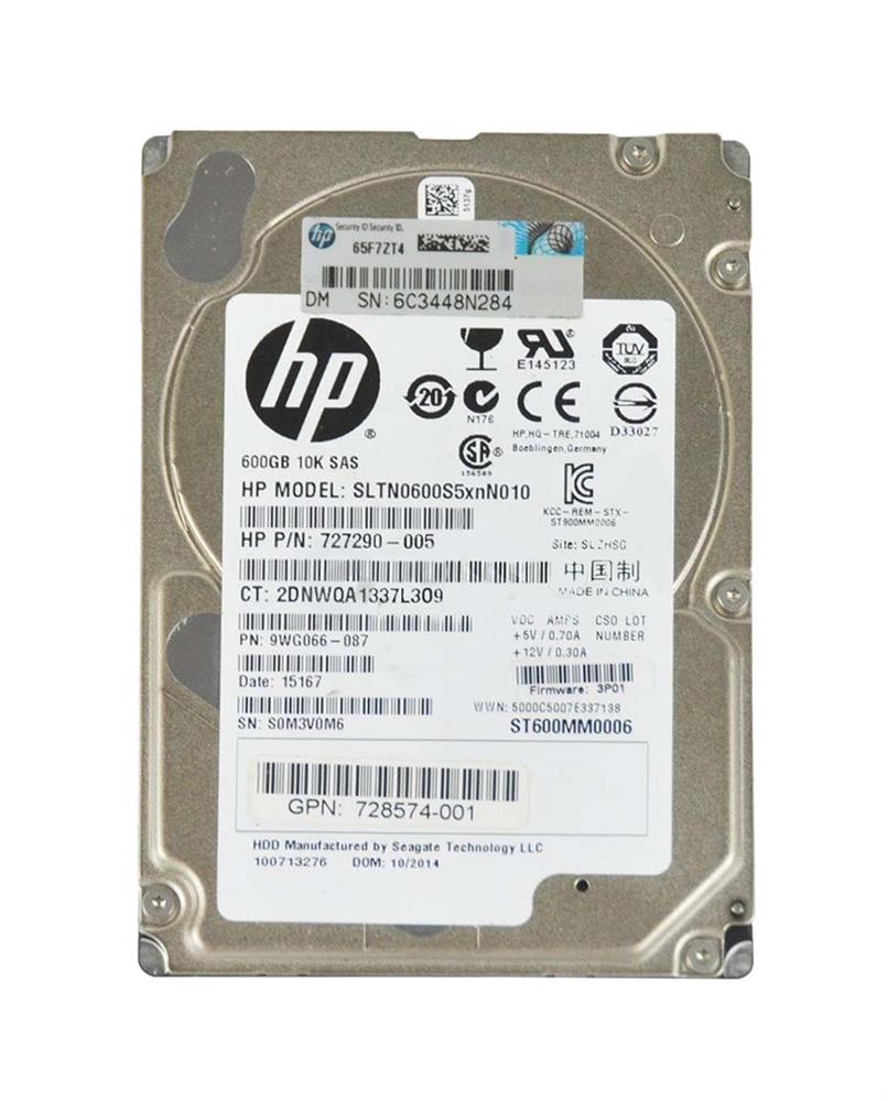 727290-005 HP 600GB 10000RPM SAS 6Gbps Dual Port Hot Swap 2.5-inch Internal Hard Drive with Tray for M6710