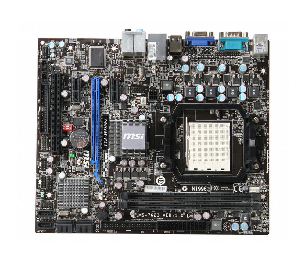 740GM-P25-A1 MSI Socket AM3 AMD 740G + SB710 Chipset AMD Phenom II X6/ Phenom II X4/ Phenom II X3/ Phenom II X2/ AMD Athlon II X4/ Athlon II X3/ Athlon II X2/ AMD Sempron Processors Support DDR3 2x DIMM 6x SATA2 3.0Gb/s Micro-ATX Motherboard (Refurbished)
